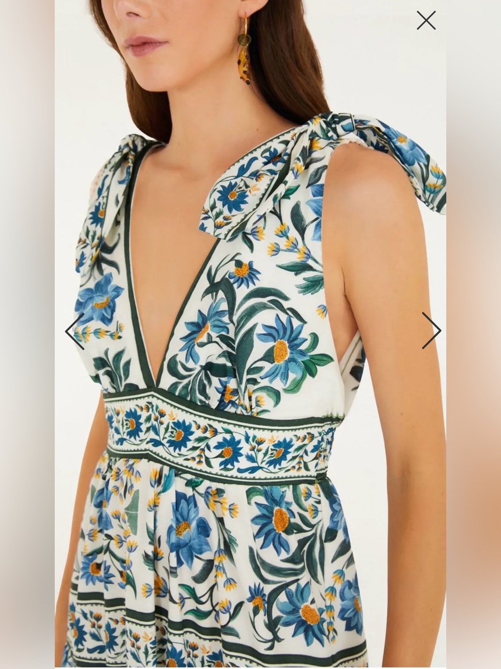FARM Rio Blue and White Floral V-Neck Tiered Maxi Dress - Picture 2 of 3